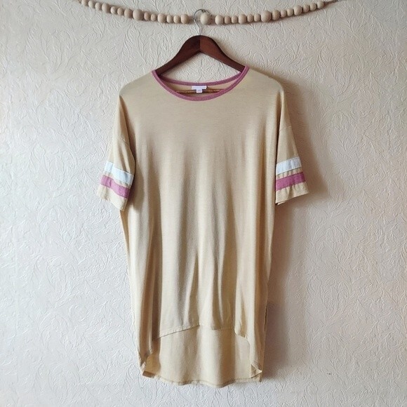 LuLaRoe Irma tunic top yellow ringer oversized short sleeve modest XXS - Picture 1 of 8